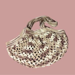 Handcrafted Crochet Mesh Tote Bag - Beige and Brown